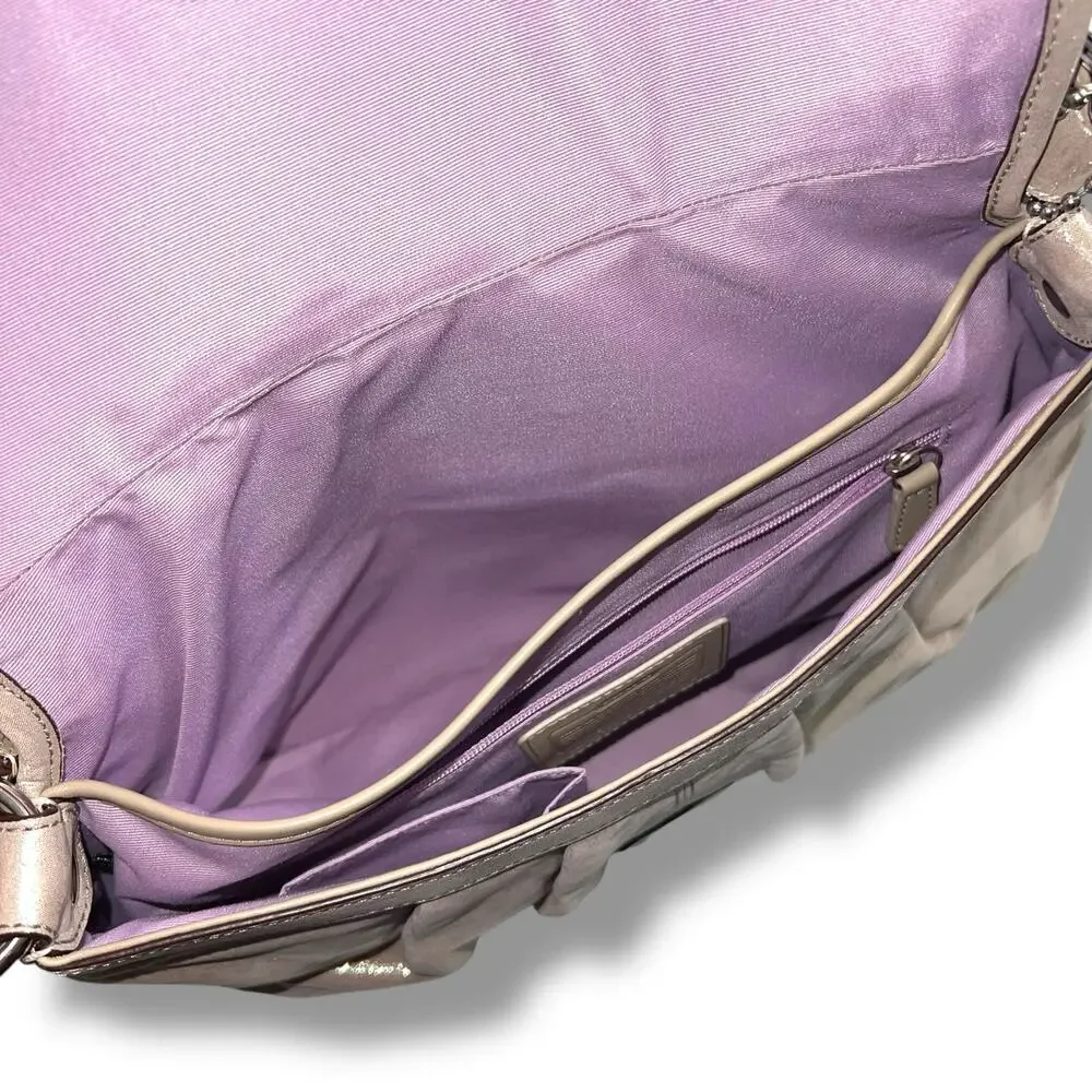 Coach Soho Y2K 1990s Pleated Leather Soufflet Bag Flap Buckle Champagne F15204